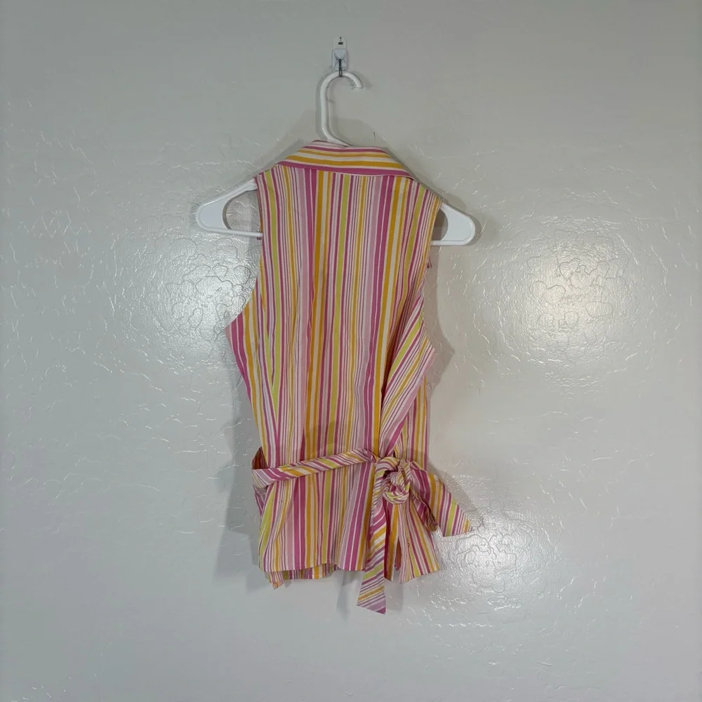 Lilly Pulitzer Vintage White Label Wrap Shirt Golden Lion Maritime Stripe Sz 6 - Picture 5 of 7